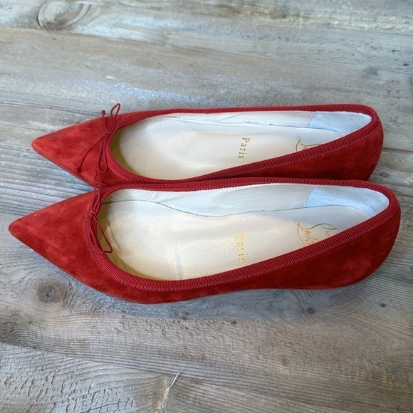 Christian Louboutin Red Pointed Flats Size 35 - Picture 2 of 6